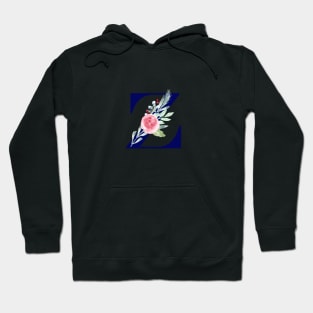 Watercolor Floral Letter Z in Navy Hoodie